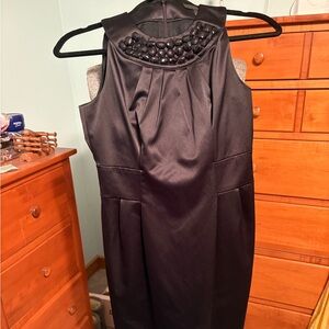 The Limited Event Black Satin Dress w/Gemstone neckline